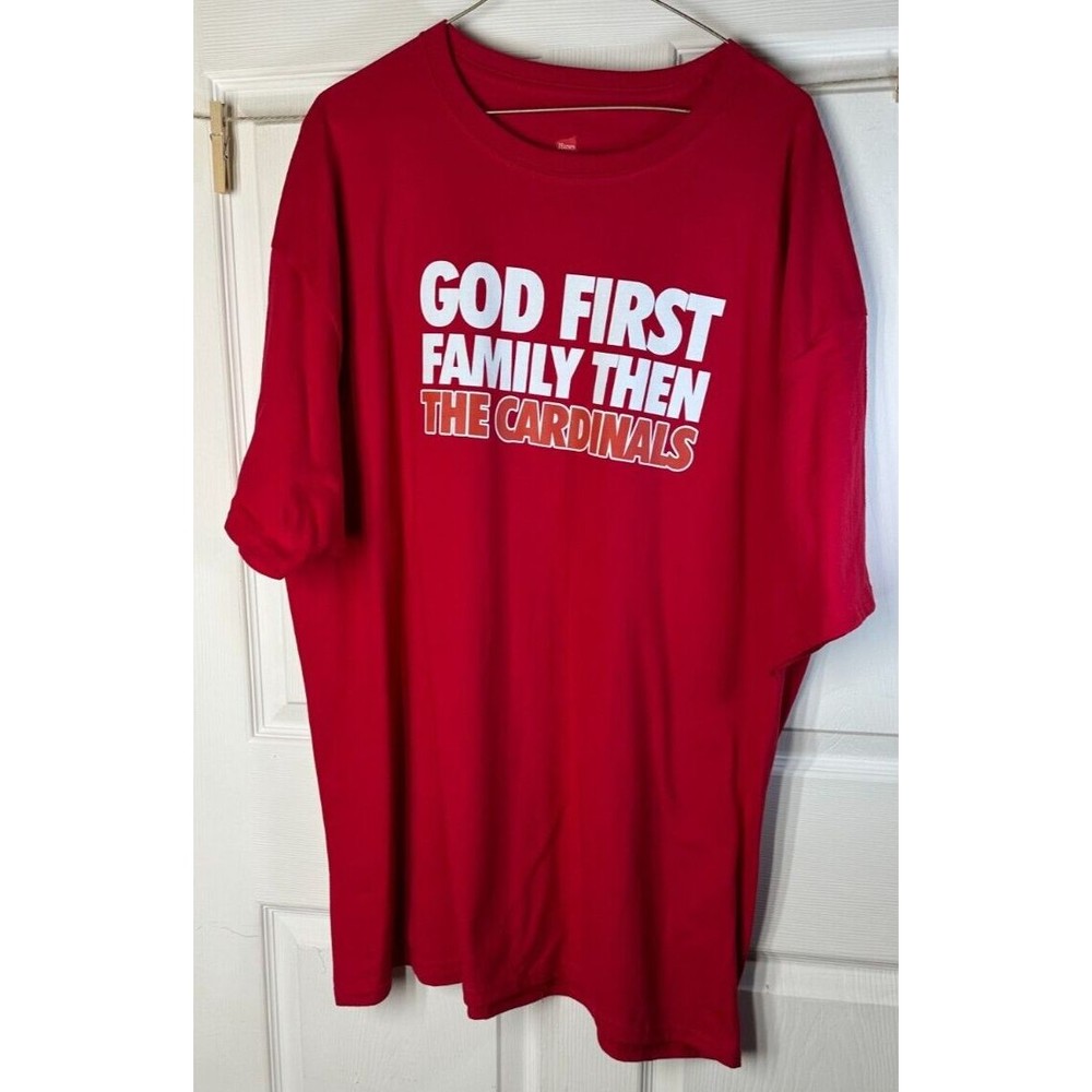 God First Family Then The Cardinals T-Shirt Size 2XL Red MLB Baseball Fan Gear
